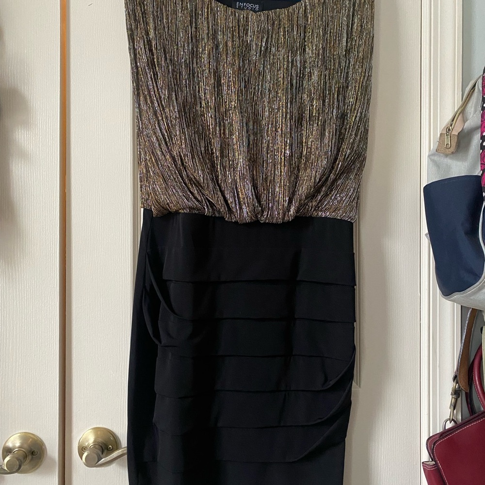 Enfocus Studio Black and Gold Midi Dress